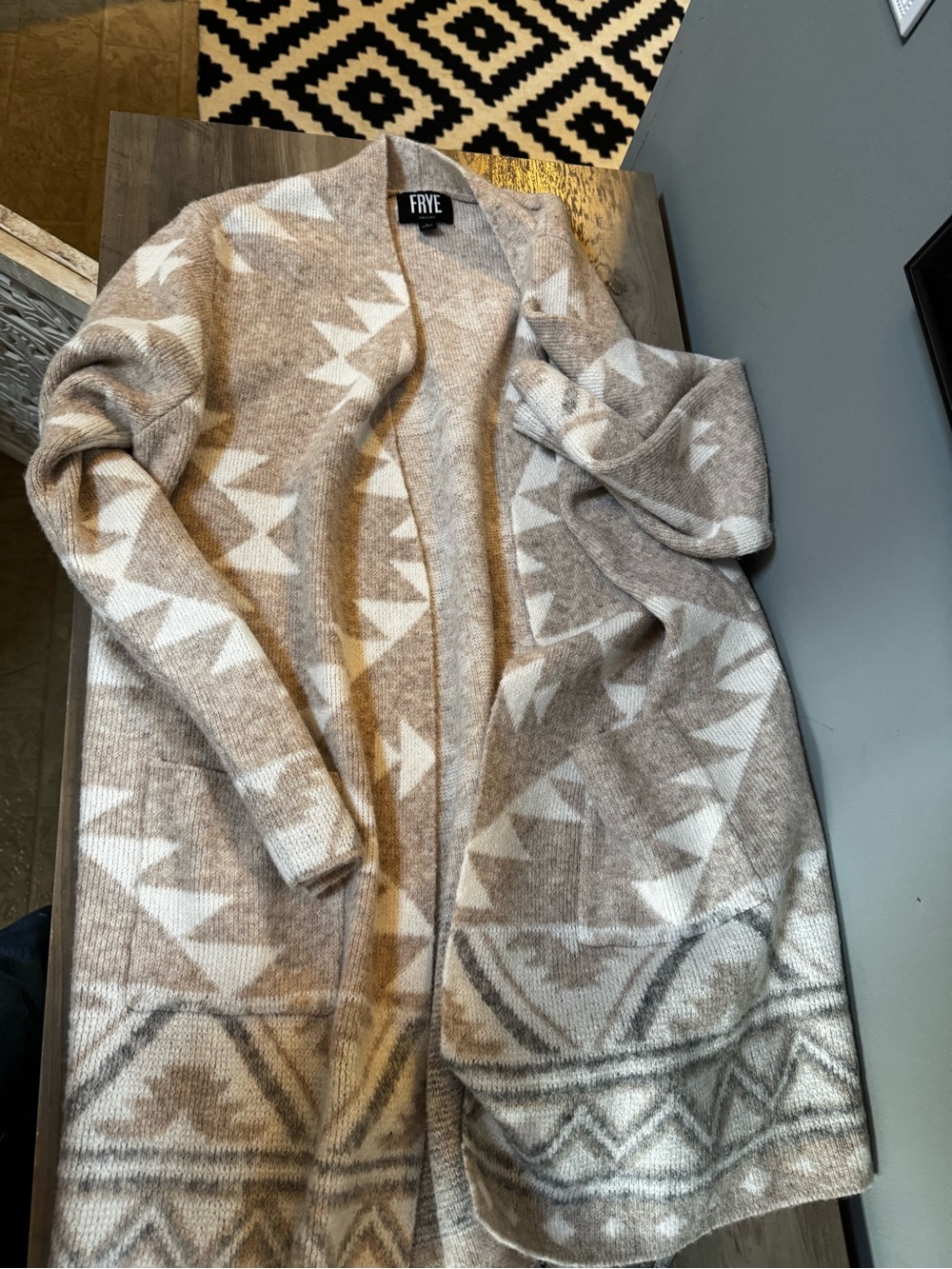 Frye Beige and Cream Aztec Open-Front Cardigan - Picture 2 of 7